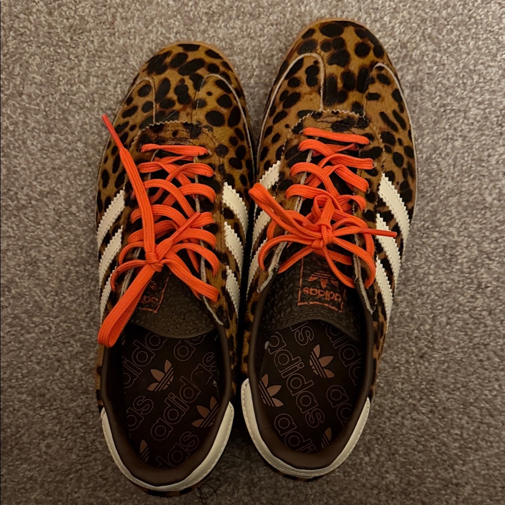 adidas Leopard-Print Low Tops with Bright Orange Laces